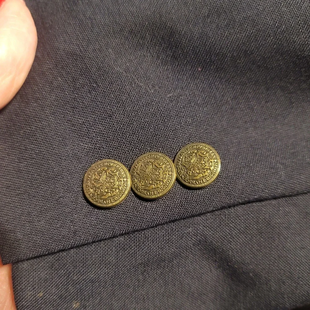 Oscar de la Renta Mens Navy Blue 100% Wool Blazer Sport‎ Coat Brass Buttons 44R